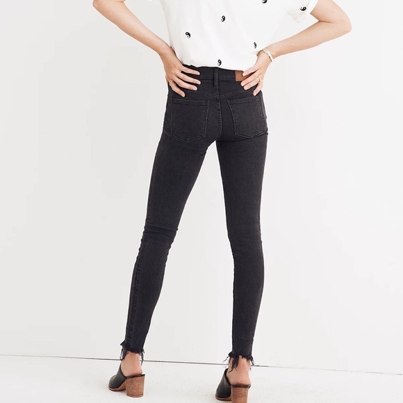 Madewell 9" High Rise Skinny Jeans Berkeley Black Button Fly Raw Hem 24 - Picture 4 of 12